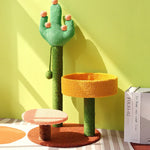 Arbre à chat design cactus vert orange beige avec perchoirs - Vignette | Arbre à Chats