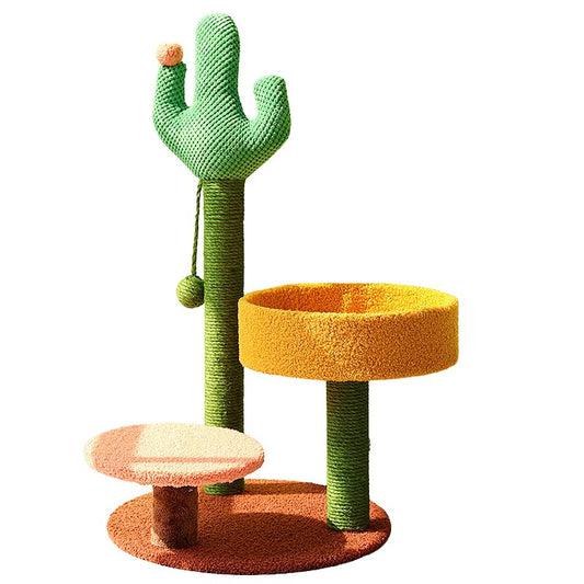 Arbre à chat design cactus vert orange beige avec perchoirs