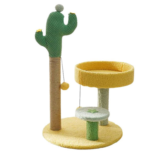 Arbre à chat design cactus vert orange beige