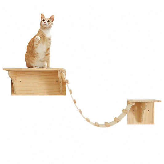 Arbre à chat mural avec pont suspendu et étagères