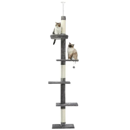 Arbre à chat XXL hauteur réglable en bois et peluche