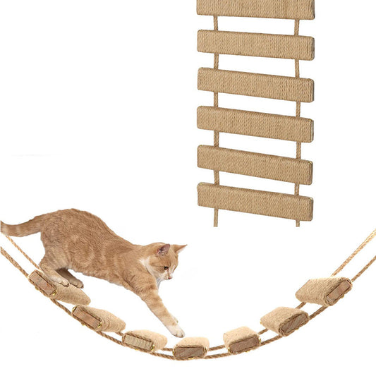 Échelle murale pont suspendu pour chat en bois et sisal 50 cm