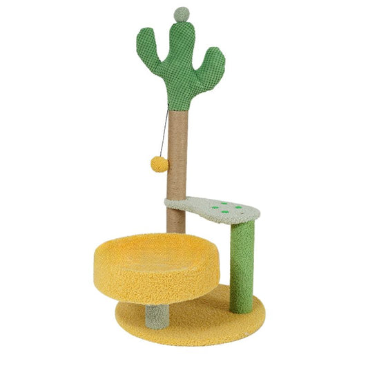 Arbre à chat design cactus vert orange beige avec poteau griffoir