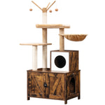 Arbre à chat design meuble de luxe brun rustique en bois avec maison de toilette - Vignette | Arbre à Chats