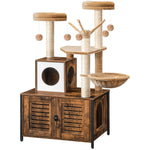 Arbre à chat design meuble de luxe brun en bois avec maison de toilette - Vignette | Arbre à Chats