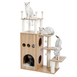 Arbre à chat en bois design luxe moderne beige et blanc - Vignette | Arbre à Chats