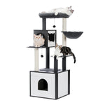 Arbre à chat noir et blanc design luxe avec maison de toilette - Vignette | Arbre à Chats